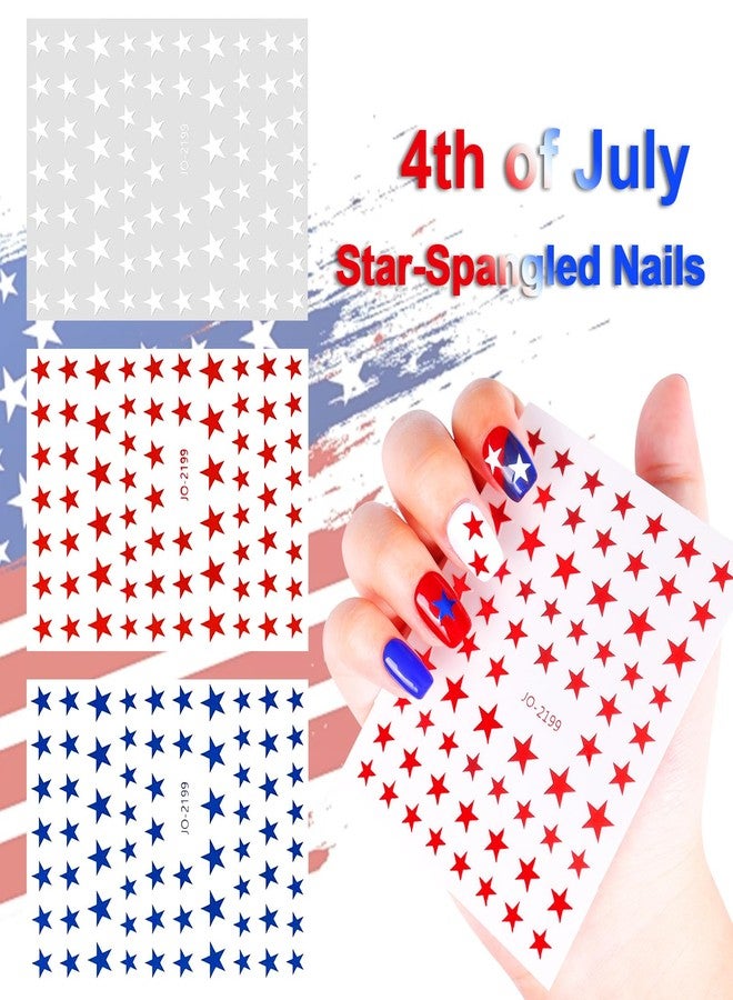 Allstarry Red White and Blue Star Stickers, 6 Sheets 4th of July Nail Stickers, Self-Adhesive Patriotic Nail Stickers Stars Nail Decals Small Star Nail Art Sticker for Womens 4th of July Accessories - Image 2